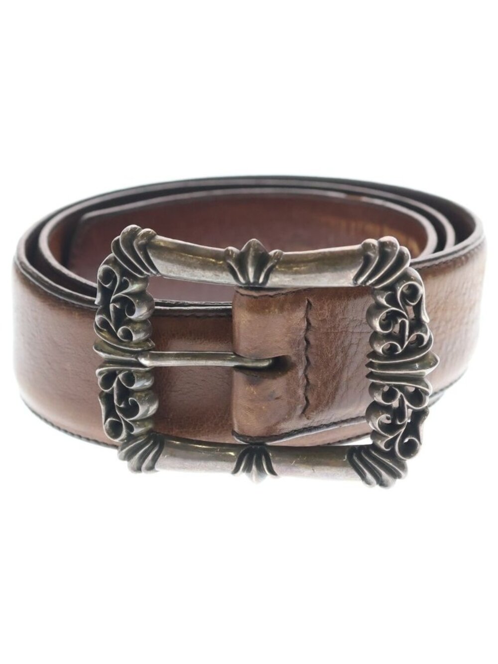 Chrome Hearts Blt Filigree Otj Leather Belt Brown Silver